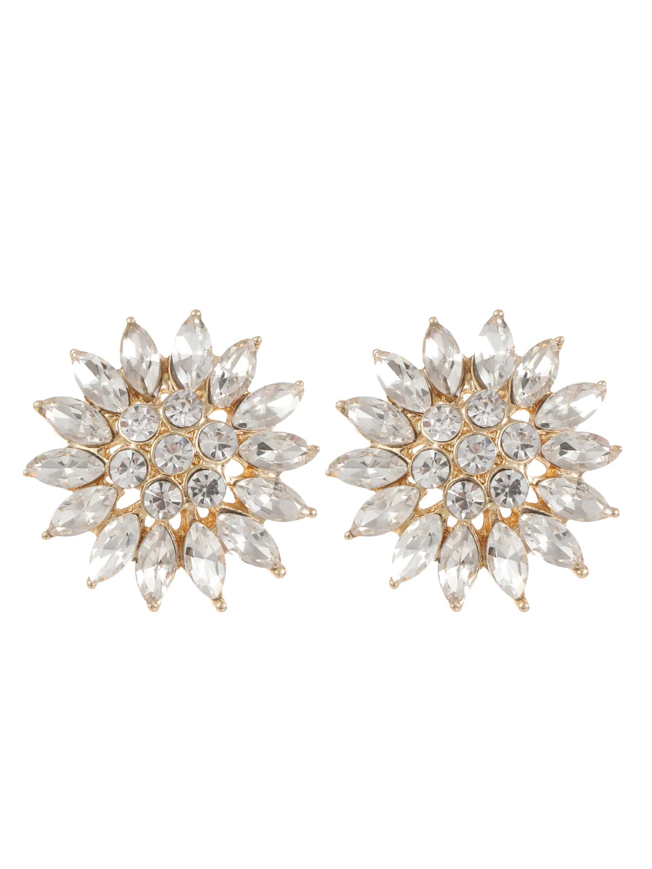 1 件韩式仿珍珠和水钻装饰花卉耳钉，适合女士佩戴，非常适合婚礼和派对 - 金黃色 - 查看 1