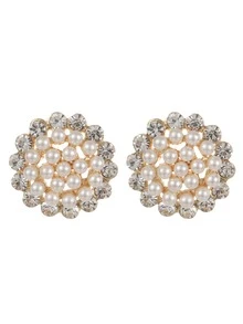 1 件韩式仿珍珠和水钻装饰花卉耳钉，适合女士佩戴，非常适合婚礼和派对 - 金黃色 - 查看 3