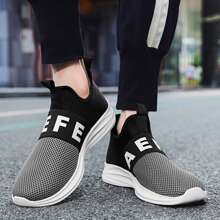 Men's Lightweight Cold Stick Breathable Monochromatic Mesh Sport Shoes For Autumn, Casual Running Shoes