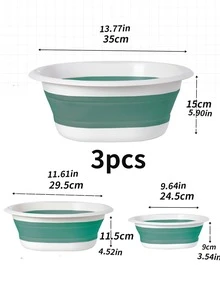 3pcs Olive Green Portable Foldable Basin For Outdoor, Travel, Camping, Laundry And Bathroom Use - Màu xanh Ô liu - Xem 2