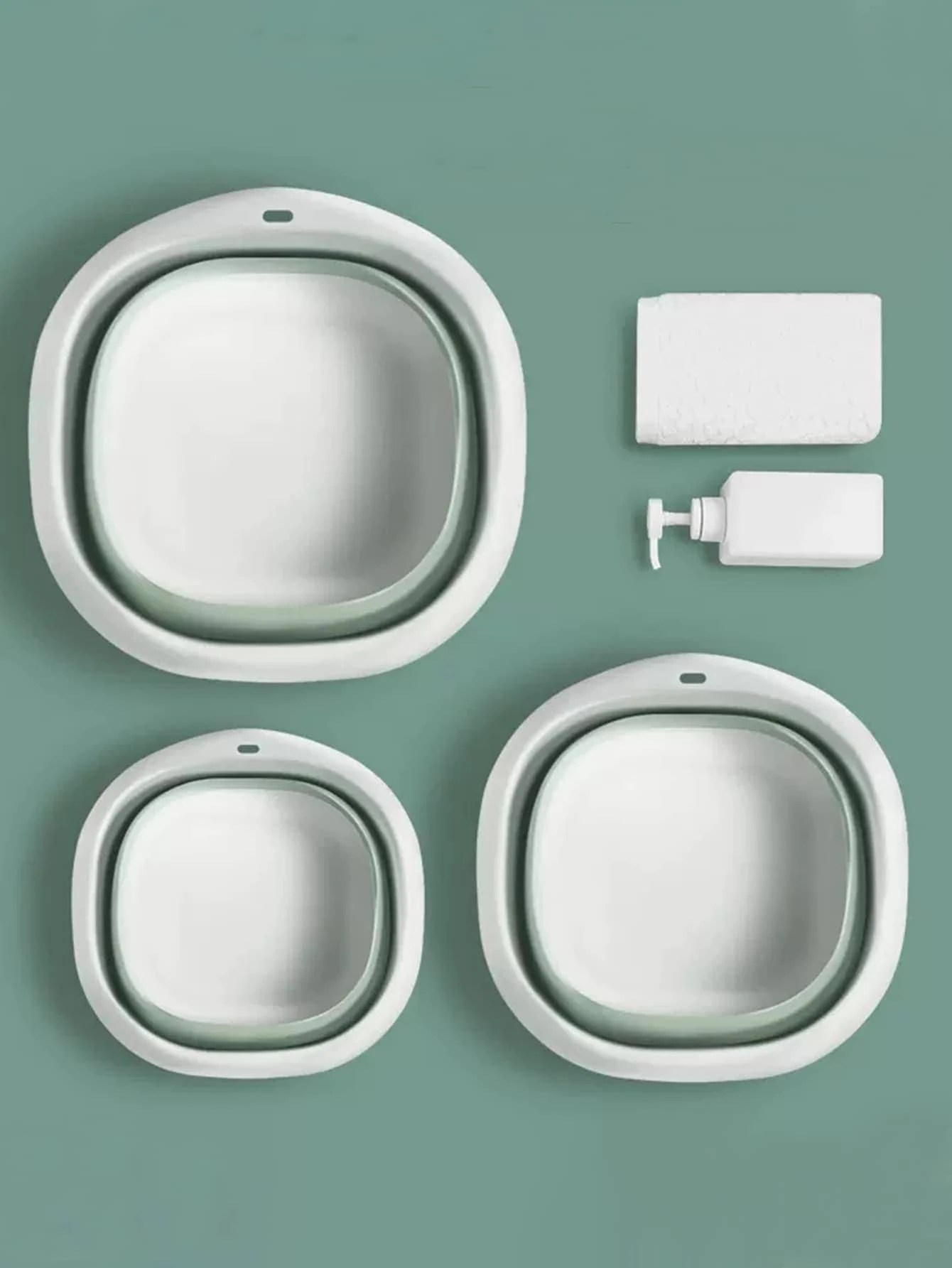 3pcs Olive Green Portable Foldable Basin For Outdoor, Travel, Camping, Laundry And Bathroom Use - Màu xanh Ô liu - Xem 1