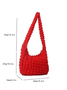 Fashionable Solid Color Pleated Cloud Shape Shoulder Bag Valentines - Red - View 3