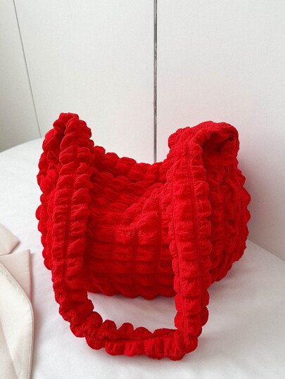 Fashionable Solid Color Pleated Cloud Shape Shoulder Bag Valentines