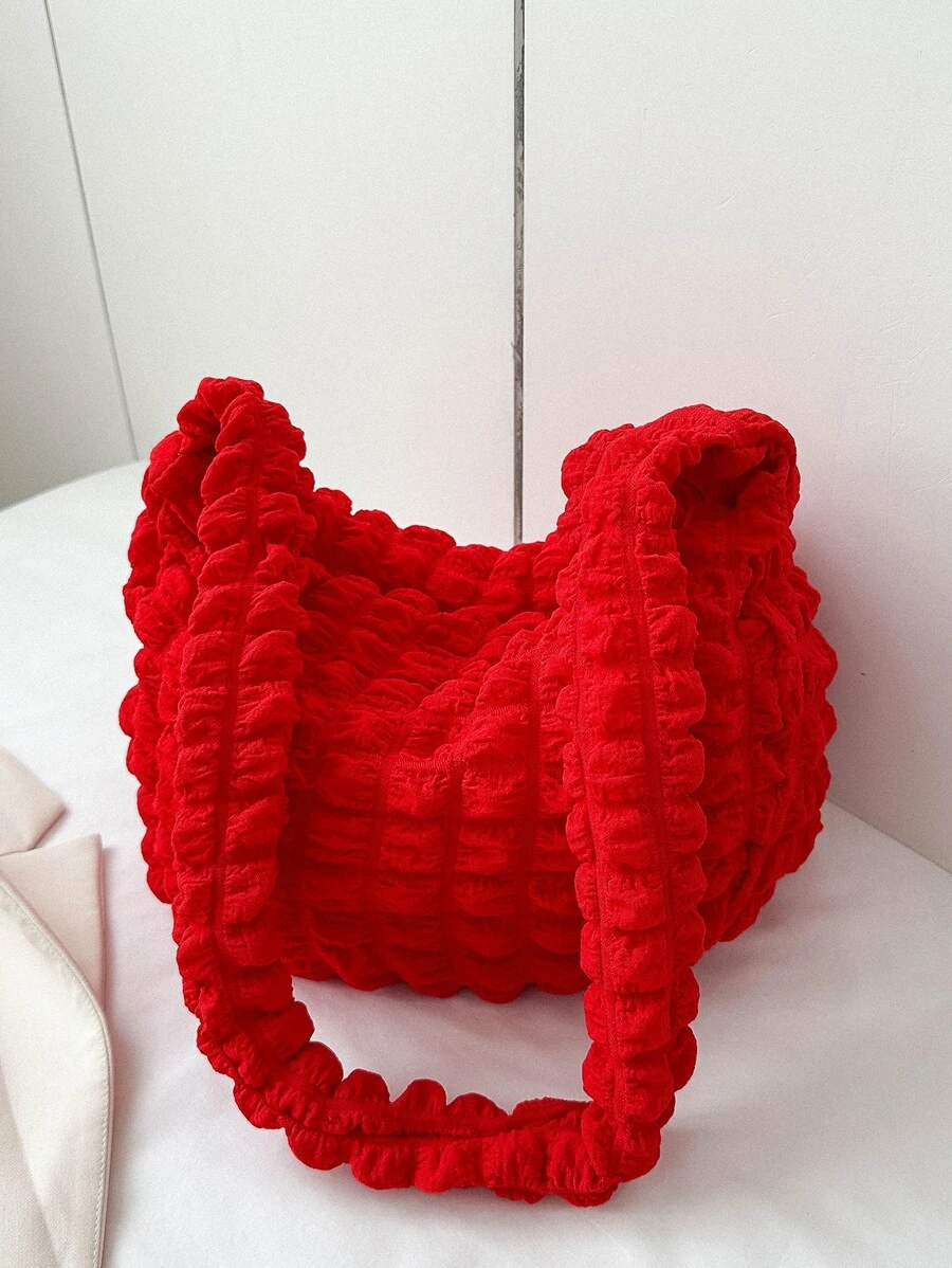 Fashionable Solid Color Pleated Cloud Shape Shoulder Bag Valentines - Red - View 1