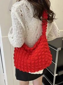 Fashionable Solid Color Pleated Cloud Shape Shoulder Bag Valentines - Red - View 4