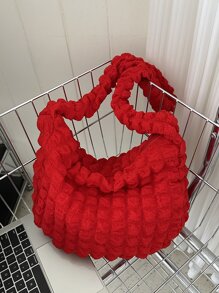Fashionable Solid Color Pleated Cloud Shape Shoulder Bag Valentines - Red - View 2