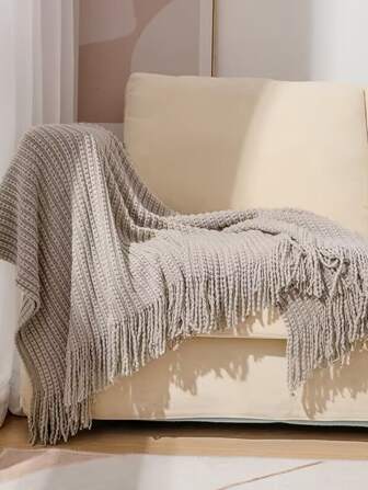 1入組條紋圖案毯子,現代風格亞克力矩形波卡圓點針織毯子,通用適用於四季,適用於,小憩,沙發,塔,