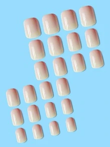 24入組優雅法式漸變色短方形假指甲帶經典漸變朦朧閃閃發光亮片設計,包括果凍膠水和指甲合適的適用於戶外,閒暇,娛樂,派對,,日常生活 - 彩色 - 查看 2