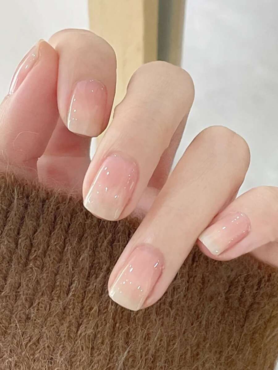 24入組優雅法式漸變色短方形假指甲帶經典漸變朦朧閃閃發光亮片設計,包括果凍膠水和指甲合適的適用於戶外,閒暇,娛樂,派對,,日常生活 - 彩色 - 查看 1