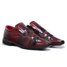 Sapato Social Masculino Preto Verniz de Couro Sintético - Vinho - Visão 4