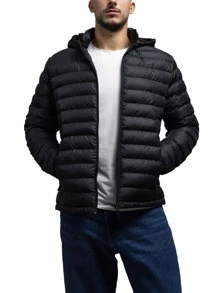 Chamarra Ligera Con Capucha para Hombre - Negro - Ver 4