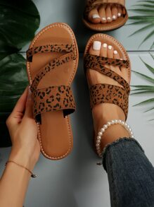 女士黑色平底拖鞋 - 棕色 - 查看 1