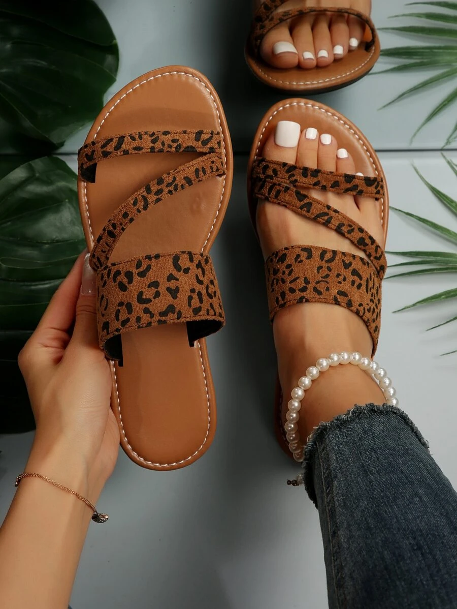 女士黑色平底拖鞋 - 棕色 - 查看 1