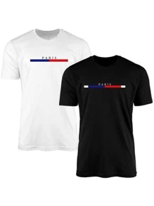 Kit 2 Camiseta Camisa Masculina Paris Malha 30.1 - Preto e Branco - Visão 1