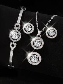 5入組女孩白色水晶鑽石項鍊手鍊耳環戒指首飾