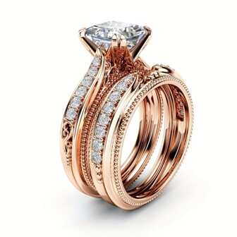 方晶鋯石裝飾戒指