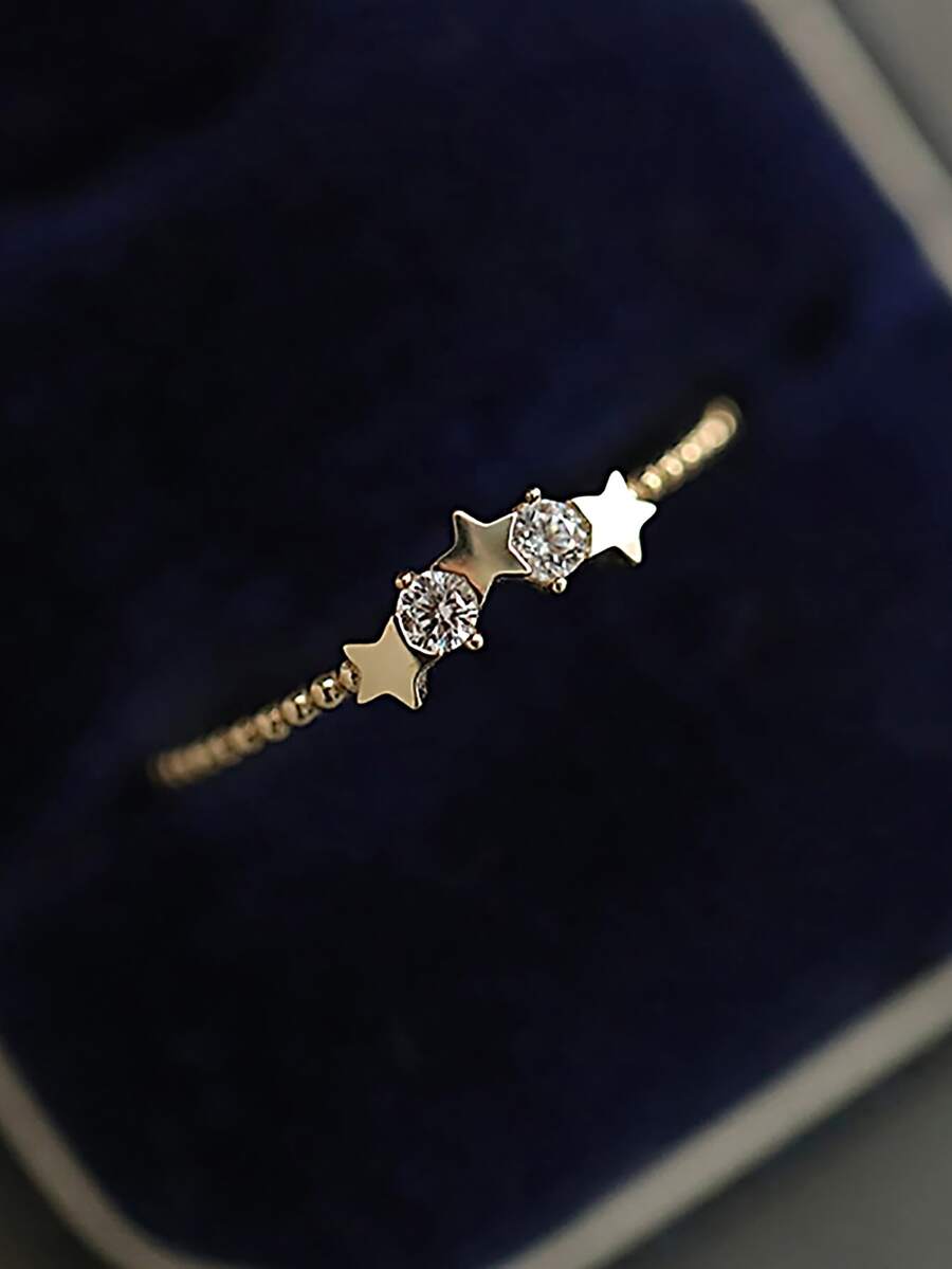 ESBERRY 1 PC Star Casual Ring Ladies Jewellery S925 Sterling Silver Yellow Gold Plated Valentine's Day Fine Jewelry Daily Wear Gifts - Gold - View 1