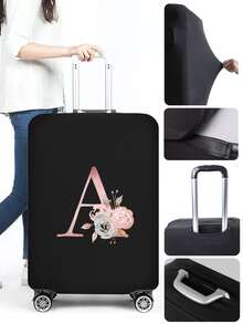 Pink Flower A Letters Suitcase Cover Protector Dust-proof Scratch Resistant Luggage Cover Apply To 18''-32'' Suitcase Accessories - Black - View 4