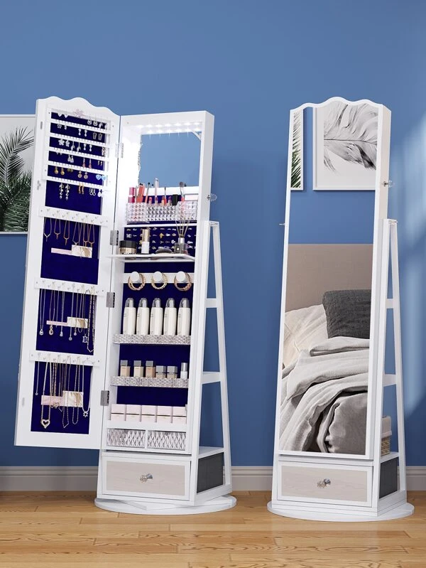 Kasibie 360° Swivel Jewelry with 6LED Lights,Large Storage Capacity,Inside Makeup Mirror