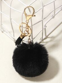 1pc Mini Tassel Faux Fur Ball Keychain Bag Pendant Car Accessories Bag Charm School Cute Goth Y2k - Black - View 4