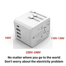 1 個黑色通用旅行轉接器、國際插頭轉接器、6.3a 智慧電源 3.4a3usb1 C 型、電源轉接器旅行充電器、全球插座轉接器、us 至 Eu-uk（c 型/g/a/i 型） - 黑色 - 查看 7