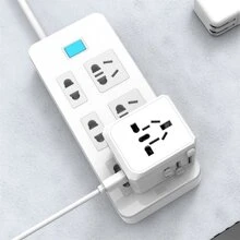 1 個黑色通用旅行轉接器、國際插頭轉接器、6.3a 智慧電源 3.4a3usb1 C 型、電源轉接器旅行充電器、全球插座轉接器、us 至 Eu-uk（c 型/g/a/i 型） - 黑色 - 查看 5