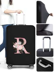 Pink Flower R Letters Suitcase Cover Protector Dust-proof Scratch Resistant Luggage Cover Apply To 18''-32'' Suitcase Accessories - Black - View 4