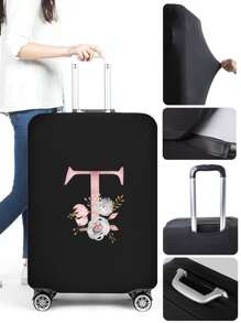 Vỏ bọc vali hình chữ T hoa hồng chống bụi, chống trầy xước, dùng cho vali 18''-32'', phụ kiện, vỏ bọc vali, bảo vệ hành lý, túi đựng đồ dùng học tập, đồ dùng học tập - màu đen - Xem 4