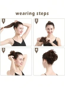 Messy Bun Hair Curls Synthetic Wavy Bun Ponytail Hair Extensions Thick Updo Bun Women Girls 6 Inch, Pale Grayish Brown And Bleached Blonde Suitable For Various Occasions Including Music Festivals, Parties, Cosplayholidays And All Seasons