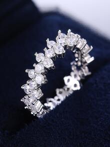 1 Miếng Đúng mốt Tối giản Toàn trận Zirconia Nhẫn Đối với phụ nữ , Thích hợp Cho Ngày Lễ Tình Nhân Tiệc sinh nhật Món quà - Bạc - Xem 2