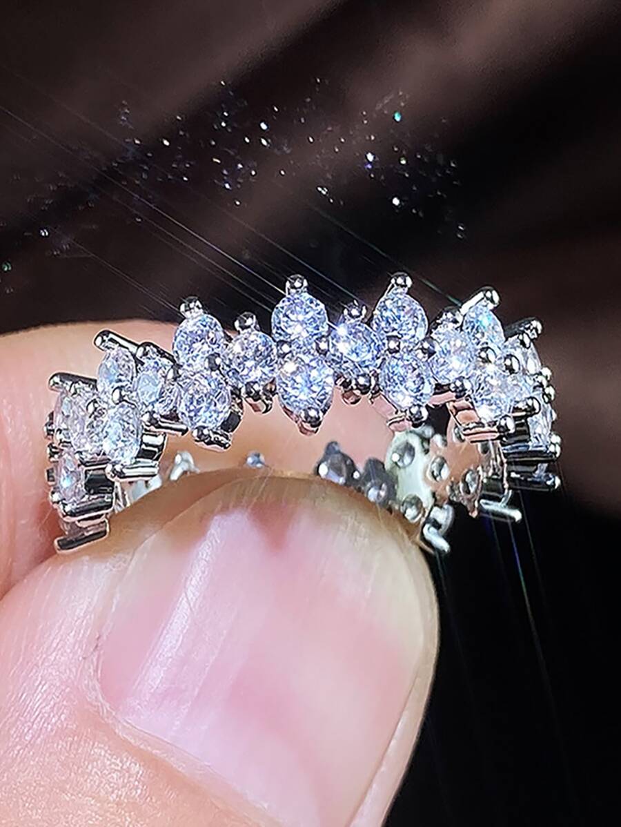 1 Miếng Đúng mốt Tối giản Toàn trận Zirconia Nhẫn Đối với phụ nữ , Thích hợp Cho Ngày Lễ Tình Nhân Tiệc sinh nhật Món quà - Bạc - Xem 1