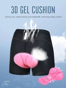 女性騎行長褲帶凝膠靠枕芯,彈力高彈性抗菌透氣自行車騎術短褲健身房短褲 - 粉色 - 查看 3