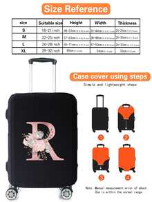 Pink Flower R Letters Suitcase Cover Protector Dust-proof Scratch Resistant Luggage Cover Apply To 18''-32'' Suitcase Accessories - Black - View 2