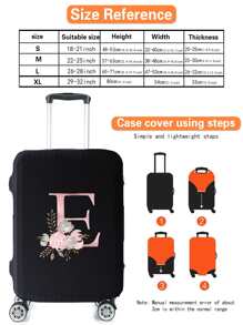 Housse de protection pour valise avec lettres E à fleurs roses, anti-poussière, résistante aux rayures, applicable aux accessoires de valise de 18 à 32 pouces, housse de protection pour bagages - Noir - Voir 2