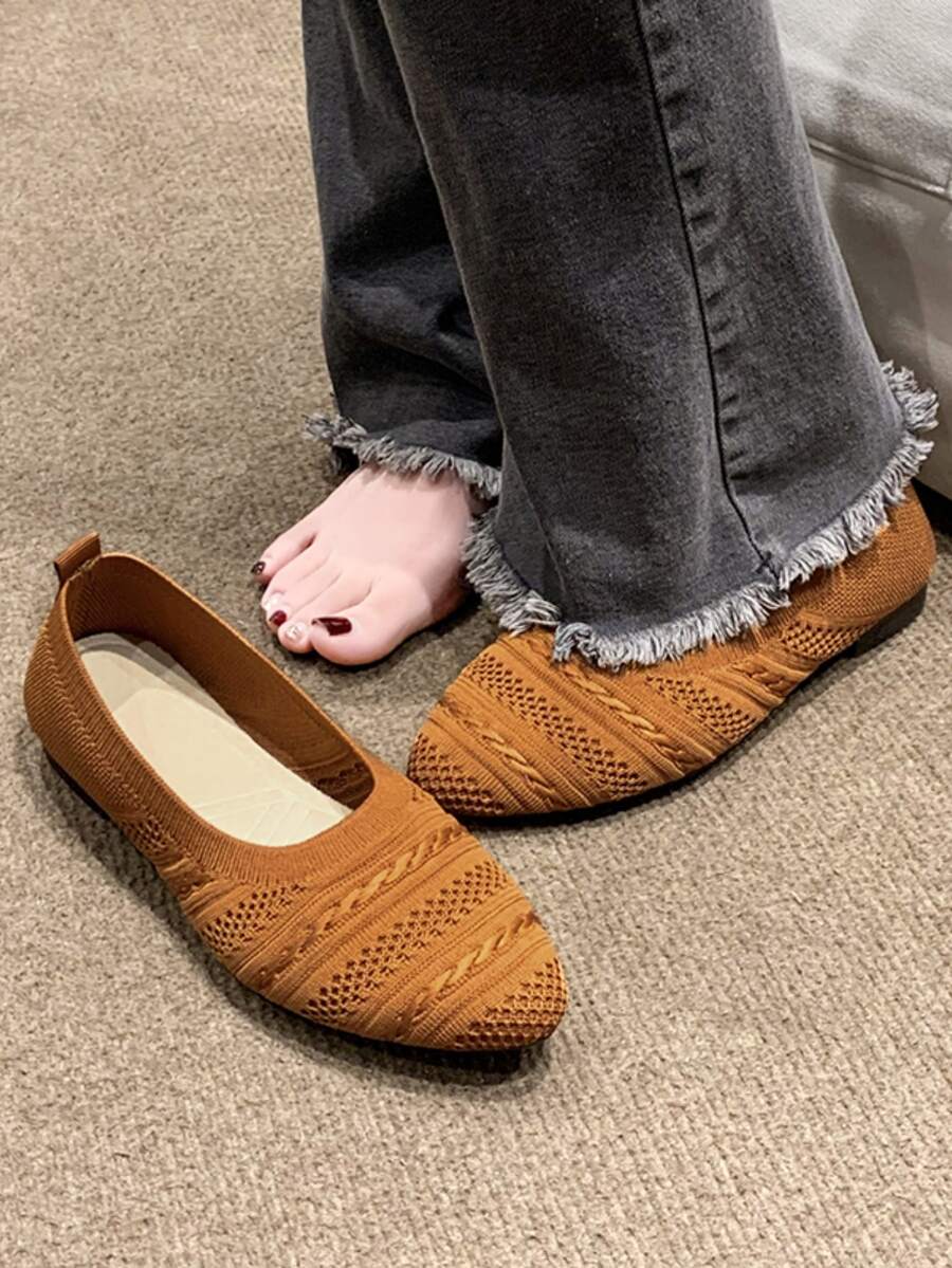 À La Mode Pour Femme Minimaliste À Bout Pointu Ballerines , Ajouré Léger Chaussures Plates - Marron - Voir 1