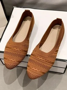 À La Mode Pour Femme Minimaliste À Bout Pointu Ballerines , Ajouré Léger Chaussures Plates - Marron - Voir 3