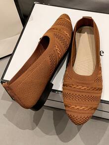 À La Mode Pour Femme Minimaliste À Bout Pointu Ballerines , Ajouré Léger Chaussures Plates - Marron - Voir 4