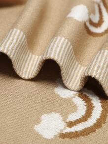 1pc Knit Khaki Blanket With Rainbow Pattern For Baby, All Seasons Love Valentine - Camel - View 4