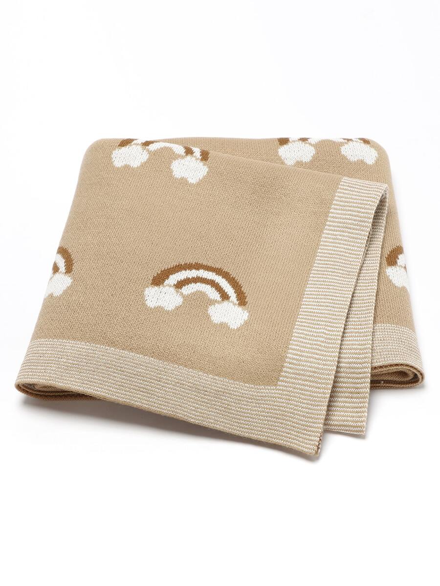 1pc Knit Khaki Blanket With Rainbow Pattern For Baby, All Seasons Love Valentine - Camel - View 1