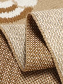 1pc Knit Khaki Blanket With Rainbow Pattern For Baby, All Seasons Love Valentine - Camel - View 3