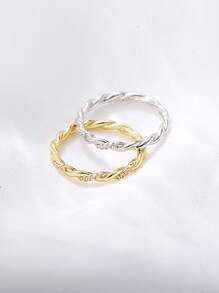 ESBERRY 1 PC Loose Twisted Minimalist Ring Ladies Jewelry S925 Sterling Silver White Gold Plated Fine Jewelry Daily Wear Gifts - Silver - View 5