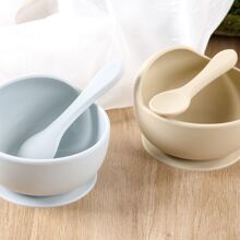 1set Baby Bowl And Spoon Set, Silicone Training Bowl With Suction Cup, Infant Feeding Tableware