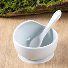 1set Baby Bowl And Spoon Set, Silicone Training Bowl With Suction Cup, Infant Feeding Tableware