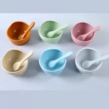 1set Baby Bowl And Spoon Set, Silicone Training Bowl With Suction Cup, Infant Feeding Tableware