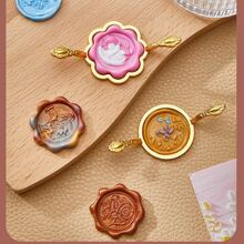 1入組花形圓形密封蠟模，密封蠟印章模具，金屬密封蠟模具 - 金色 - 查看 2