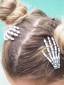 4入組萬聖節女式塑料骷髏手和鬼爪形髮夾，派對裝飾