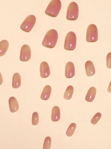 24片椭圆形渐变粉色短指甲贴纸，附赠1个指甲锉和1个果冻凝胶指甲贴纸，美甲用品 - 彩色 - 查看 5