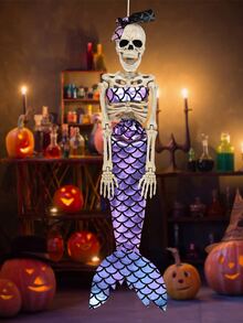 1pc Halloween Decoration Mermaid Skeleton Pendant - Multicolor - View 4
