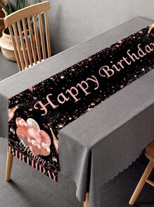 1件35*180厘米玫瑰金气球“生日快乐”桌旗，一次性桌布和旗帜，适用于生日派对家居装饰、圣诞节 - 玫瑰金 - 查看 2