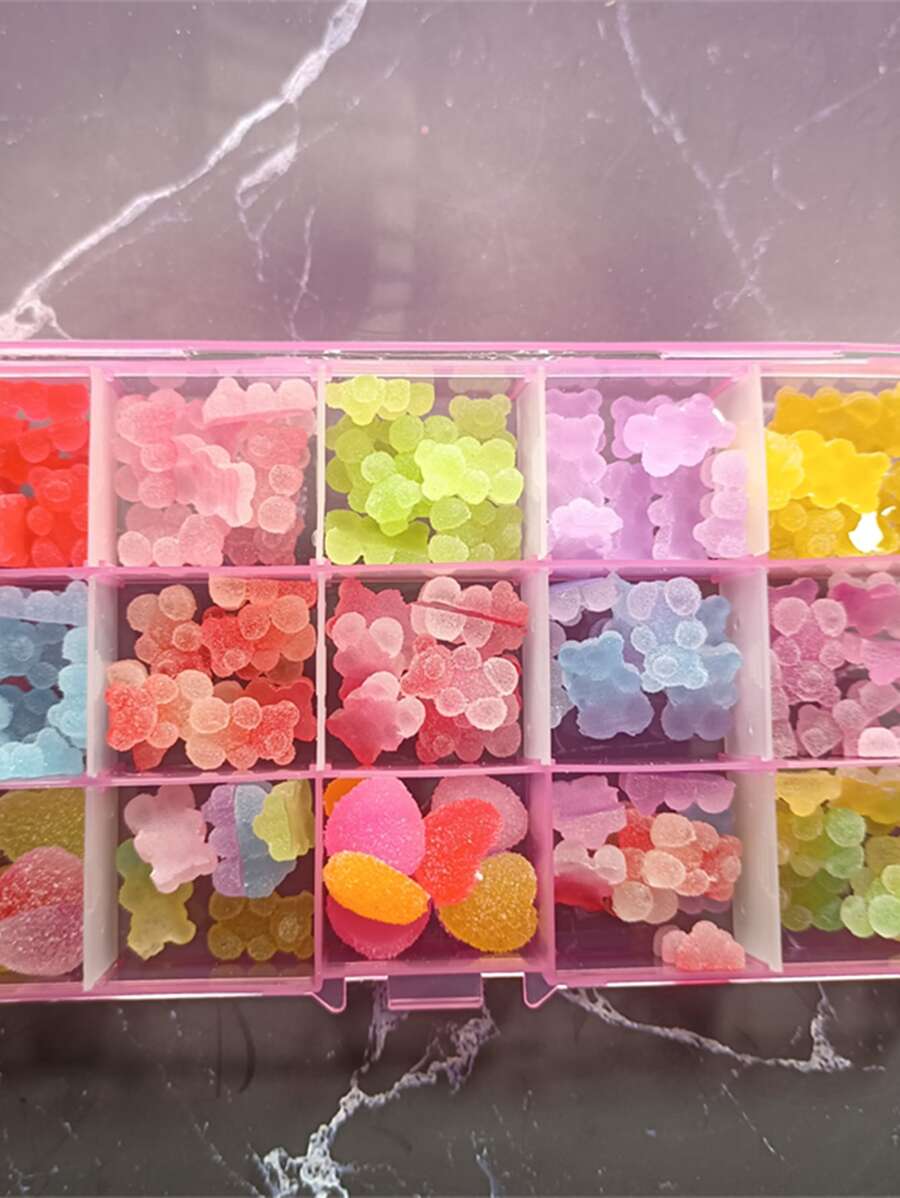 120 件一盒甜蜜混合糖果卡哇伊 Y2K 美学指甲饰品配件卡通糖果熊混合形状合金 DIY 美甲水钻装饰珠宝指甲宝石美甲用品指甲 - 彩色 - 查看 1